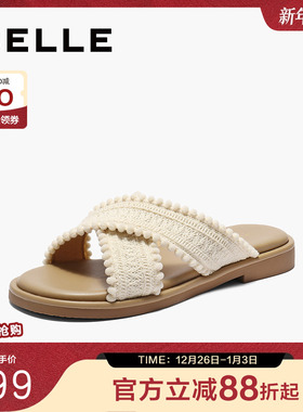 百丽编织罗马风平底休闲凉拖鞋夏季新款可外穿沙滩鞋子E2Y1DBT5