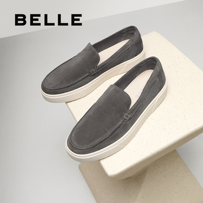 百丽男鞋休闲乐福鞋男士通勤新款舒适厚底一脚蹬懒人鞋子A2055CM5