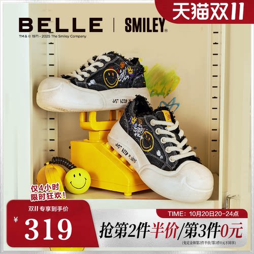 百丽SMILEY联名流浪玩家帆布涂鸦鞋新款女鞋子休闲板鞋3ZJC4CM5