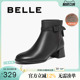 百丽女靴子新款 靴B9A1DDD4 超软羊皮粗高跟短靴加绒保暖黑色时装