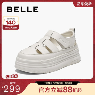 子单鞋 百丽透气罗马凉鞋 包头厚底猪笼小白鞋 新款 B2492BH5 女25夏季