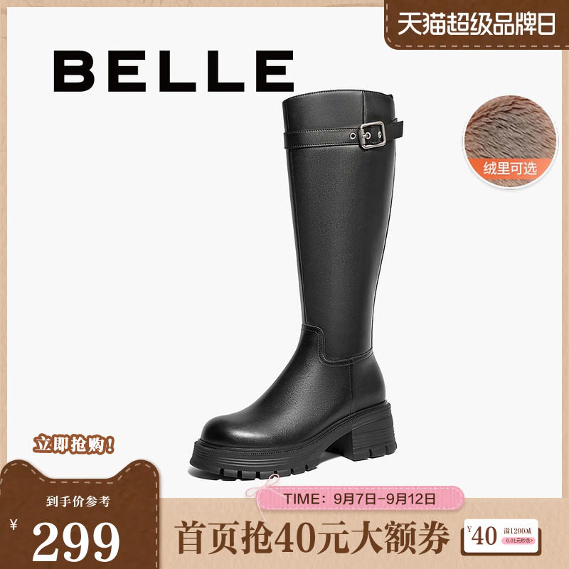 百丽厚底高长弹力靴冬季图片