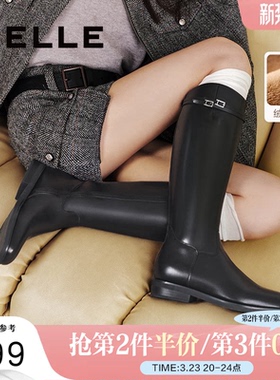 田曦薇章若楠同款百丽双子星骑士长筒靴大筒围加绒高长靴B9V1DDG5