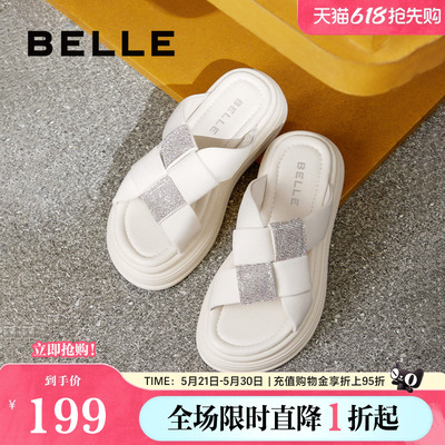 百丽沙滩厚底拖鞋女2024