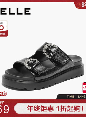 百丽女鞋厚底勃肯鞋夏季新款黑色鞋子可调节外穿拖鞋A9F1DBT4