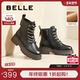 百丽女靴子冬季 新时装 靴休闲短靴加绒厚底英伦风马丁靴女3NZ40DD4