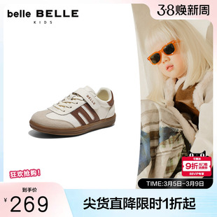 百丽跑道薄底板栗德训鞋男女中童春季商场新款魔术贴鞋子55310A86