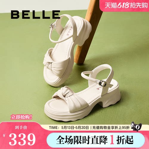 百丽女鞋子厚底休闲一字带凉鞋女夏季新款可外穿沙滩凉鞋D6M1DBL5