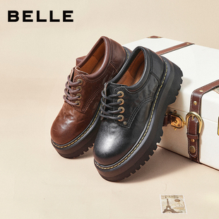 复古厚底牛津鞋 增高单鞋 女秋季 黑色小皮鞋 子B2779CM5 新款 百丽女鞋