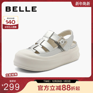 休闲猪笼凉鞋 百丽女鞋 新款 夏季 B2093CL4 子厚底运动罗马凉鞋