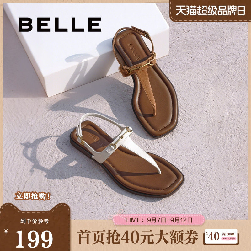 百丽女鞋夹脚趾人字平底凉拖女夏季新款可外穿罗马凉鞋子3UE39BL5图片