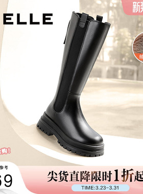 百丽厚底高长骑士靴女冬新款显瘦切尔西靴加绒长筒靴子3NV70DG4