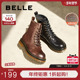 百丽女靴子复古马丁靴新款 冬季 英伦风真皮皱皮加绒短靴D3D1DDD4