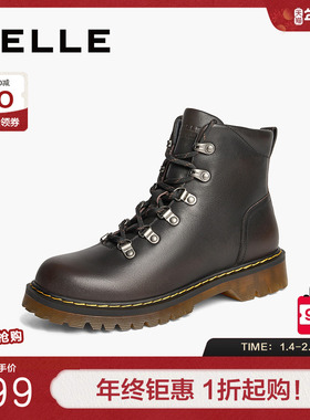 百丽女靴子冬季新款休闲短靴黑色厚底英伦风马丁靴女BCX44DD4