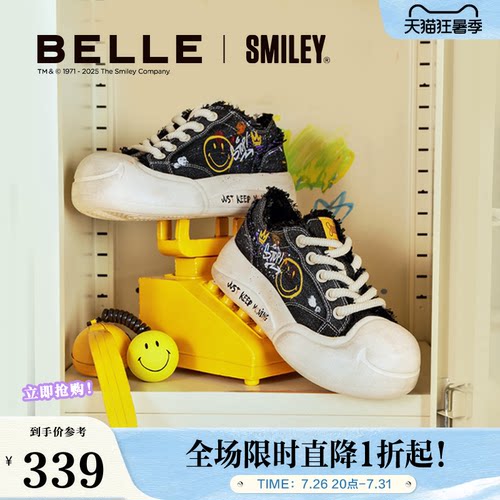 百丽SMILEY联名流浪玩家帆布涂鸦鞋新款女鞋子休闲板鞋3ZJC4CM5