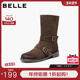 百丽复古反绒面中筒靴显瘦时装 靴女鞋 美拉德粗跟西部靴3QF65DG5