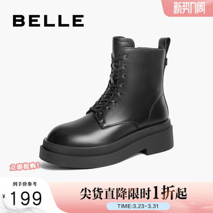 B9M1DDD4 加绒厚底英伦风短靴黑色马丁靴女鞋 百丽女靴子冬季 新款