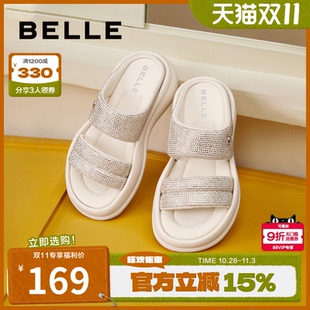 子膨膨丑鞋 百丽厚底沙滩拖鞋 鞋 外穿新款 一字拖B1971BT4 女款