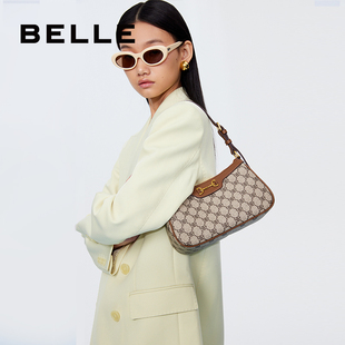 百丽女包包腋下包法棍包复古老花高级感小包单肩包X6645AX3