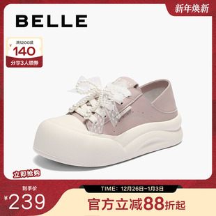 蝴蝶结厚底帆布鞋 2025新款 B2629CM5 踩脚可两穿小白板鞋 百丽女鞋