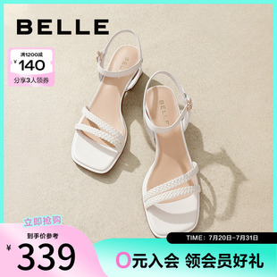 新款 百麗女鞋 女夏季 仙女沙灘涼鞋 一字帶粗跟涼鞋 子3Z1E2BL4