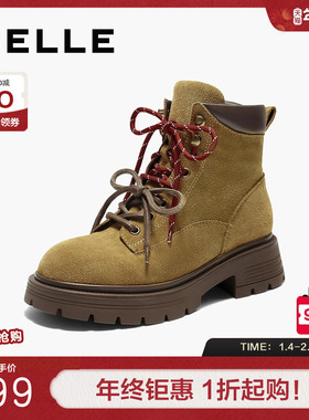 百丽靴子女厚底大黄工装马丁靴冬季新款休闲西部短靴E4W2DDD5