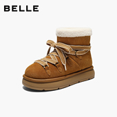 百丽复古加毛保暖雪地靴轻便冬季 新款 毛毛棉靴休闲短靴B2949DD5