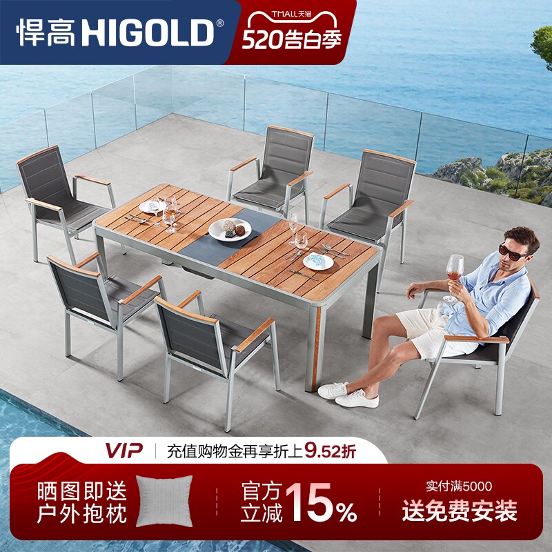 悍高日内瓦系列户外桌椅进口柚木原创轻奢铝合金框防水布防晒