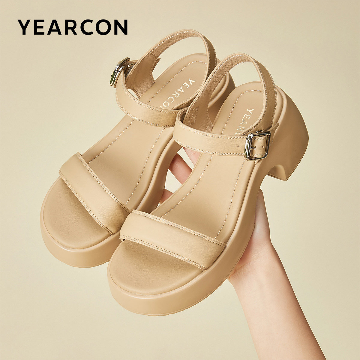 意尔康官方旗舰店女鞋凉鞋通勤露趾休闲厚底夏季纯色简约轻便