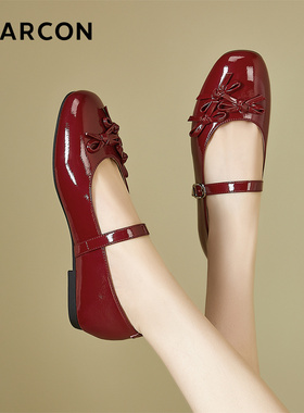 意尔康官方正品女鞋玛丽珍鞋高级感复古蝴蝶结浅口百搭法式红色