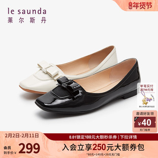 莱尔斯丹春夏新款优雅蝴蝶结方头浅口粗跟通勤女单鞋32806/01215