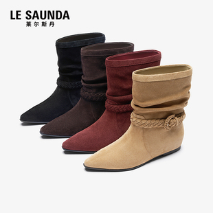 【达播专属】莱尔斯丹商场同款堆堆靴25秋冬尖头短靴女6T25401