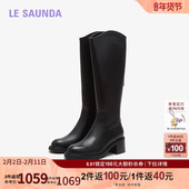 圆头拉链粗跟长筒骑士靴女鞋 莱尔斯丹秋冬新款 商场同款 5T57104