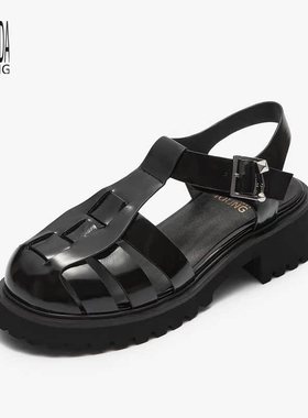 【闲鱼专享】莱尔斯丹奥莱休闲通勤厚底包头搭扣凉鞋女鞋4M55301