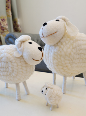 可爱大白羊桌面摆件 羊毛毡手工成品柜台装饰品家居客厅创意礼物