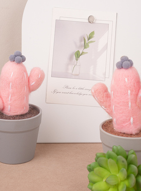 羊毛毡粉仙人掌桌面小摆件家居装饰品仿真绿植创意礼物桌面装饰品