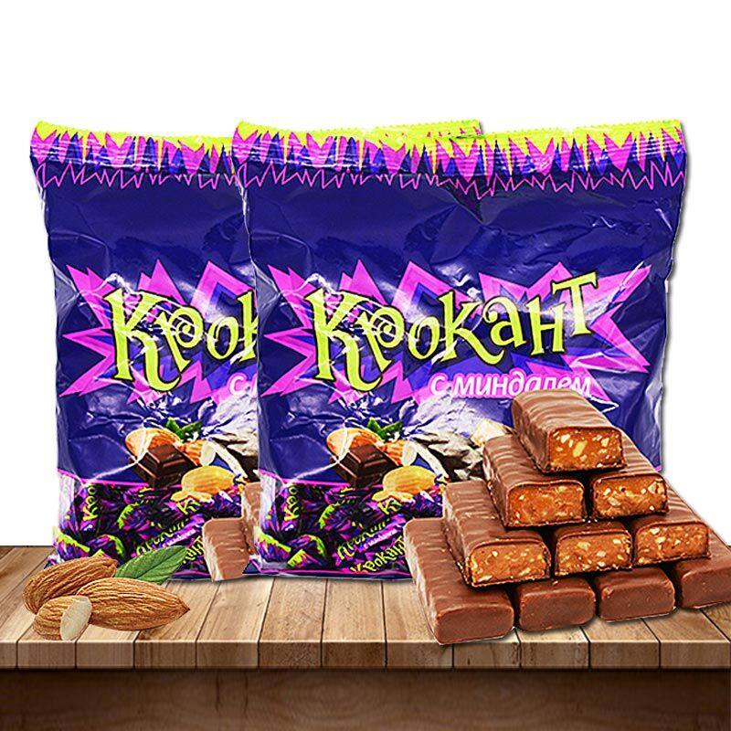 俄罗斯进口紫皮糖果仁夹心巧克力杏仁喜糖休闲零食糖果500克&times;2袋