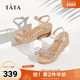 女奥莱一字带时装 凉鞋 2025秋季 Tata他她绝美坡跟凉鞋 新款 7MY14BL4