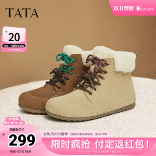 女鞋 TATA他她复古休闲勃肯鞋 加绒高帮马丁靴CGQ03DD4 双11预售