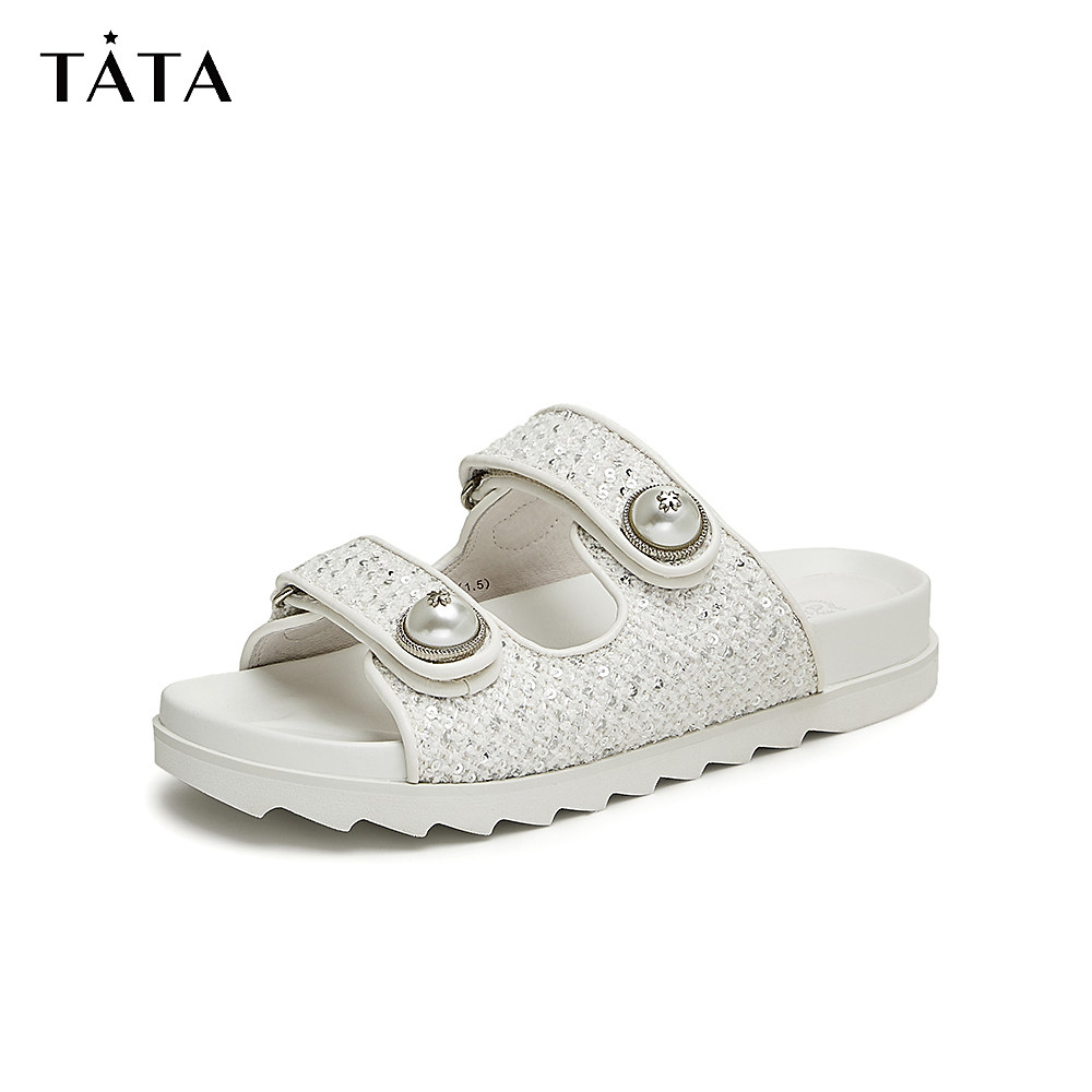 Tata他她厚底小香风拖鞋女休闲外穿气质凉拖2025夏季新款7WR16BT4,女鞋,一字拖,淘宝优惠券,粉丝福利购,淘宝优惠卷