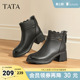 TATA他她靴子真皮短靴时装 高跟黑色短靴CF201DD5奥莱 靴休闲女鞋