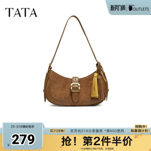 TATA他她绒面女包冬季新款通勤单肩斜挎包女百搭腋下包X3523DX5