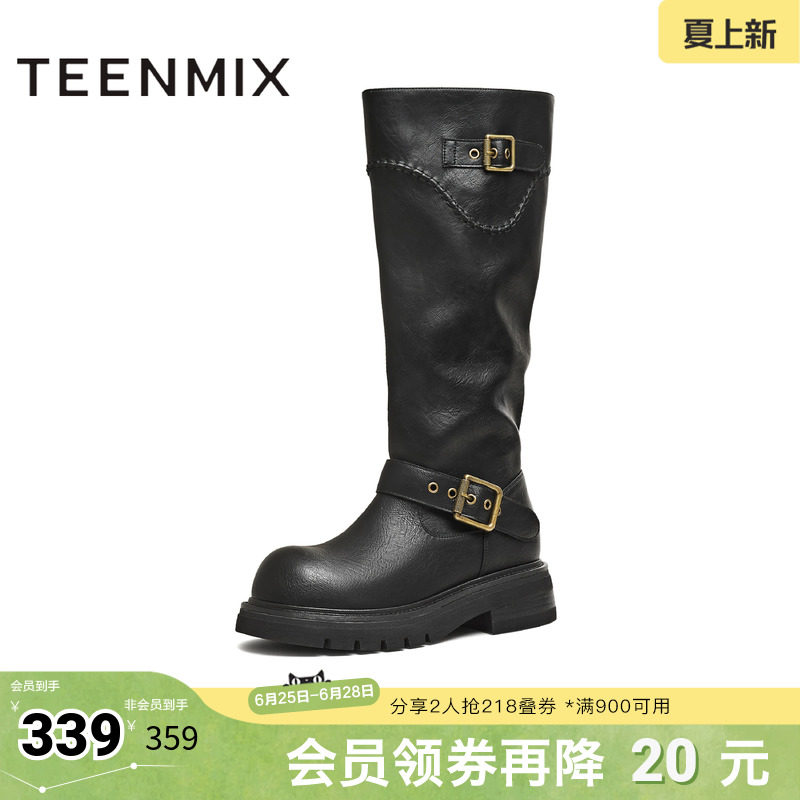 天美意冬新款商场同款高直筒显瘦百搭厚底女骑士靴BM351DG5