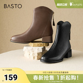 简约通勤时装 商场同款 靴粗跟女短靴M5703DD4 新款 百思图冬季