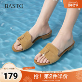 百思图2025夏季 C5381BT5 休闲一字拖粗跟女拖鞋 新款 简约时尚