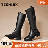 靴皮靴冬新款 天美意机车复古骑士靴长靴女鞋 高筒时装 KQZ05DG4