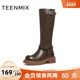 天美意复古西部靴骑士靴长靴女高筒时装 靴皮靴冬新款 KTX12DG4
