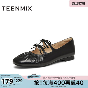 蝴蝶结优雅复古一脚蹬女玛丽珍鞋 KM064AQ5 法式 天美意春新款