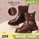 休闲靴简约通勤粗跟女短靴W1120DD5 商场同款 百思图2025冬季 新款