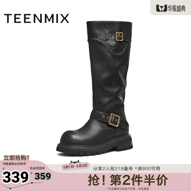 天美意冬新款商场同款高直筒显瘦百搭厚底女骑士靴BM351DG5